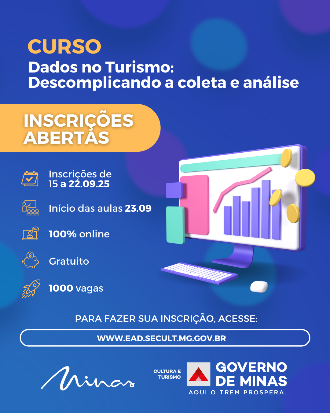 Secult abre inscrições para curso gratuito sobre uso de dados no turismo